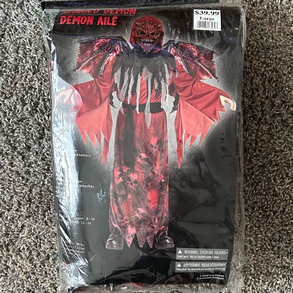 Winged Demon Halloween Costume, Children’s Size Large (12-14) NEW!